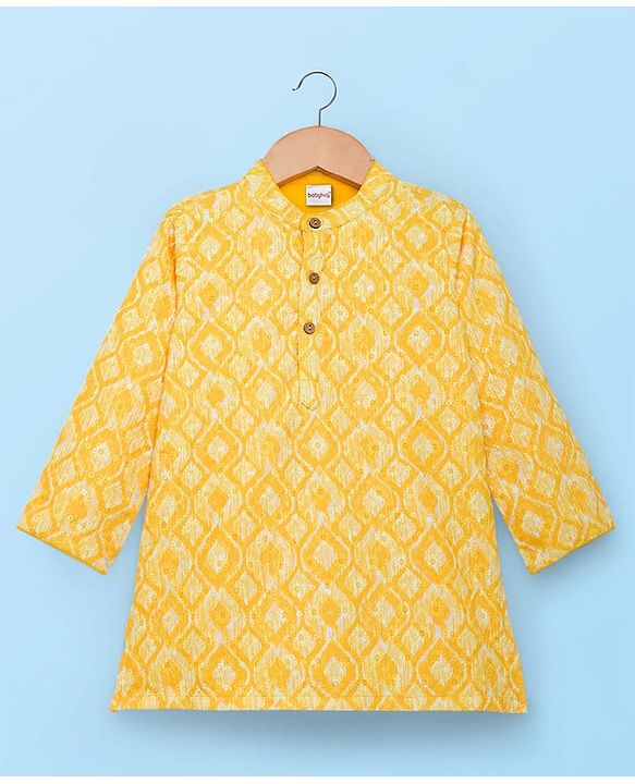 Babyhug Woven Full Sleeves Hakkoba Embroidered  Kurta Dhoti Set -Yellow