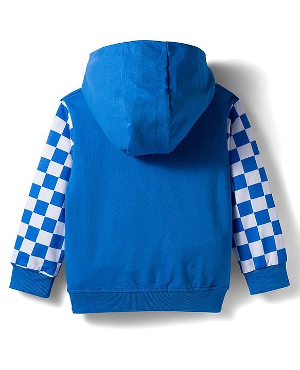 Babyhug Cotton Knit Full Sleeves Hooded Sweatjacket With Text Print & Kangaroo Pockets - Blue