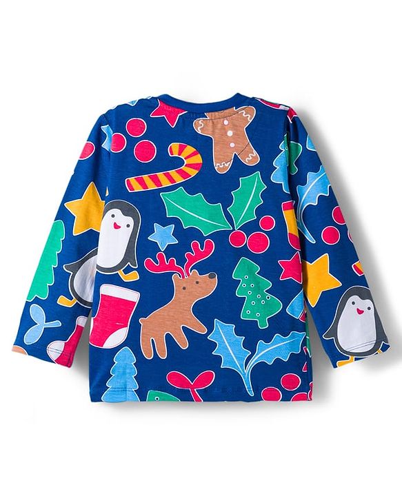 Babyhug Cotton Knit Full Sleeves Co-ords Night Suit With Star Print - Blue