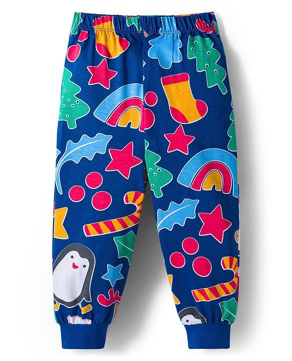 Babyhug Cotton Knit Full Sleeves Co-ords Night Suit With Star Print - Blue