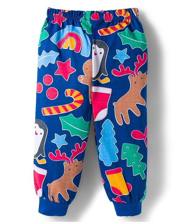 Babyhug Cotton Knit Full Sleeves Co-ords Night Suit With Star Print - Blue