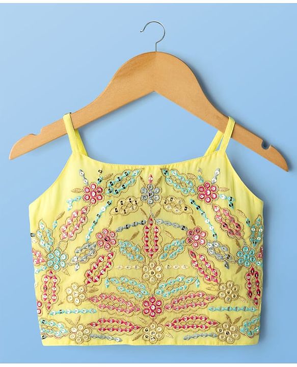 Pine Kids Woven Three Fourth Sleeves Indo Western Set with Jacket Embroidery & Sequin Detailing - Yellow
