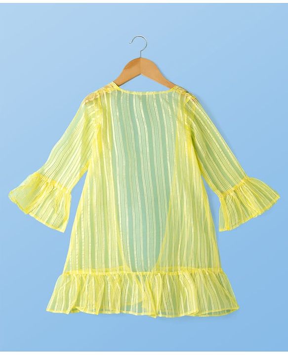 Pine Kids Woven Three Fourth Sleeves Indo Western Set with Jacket Embroidery & Sequin Detailing - Yellow