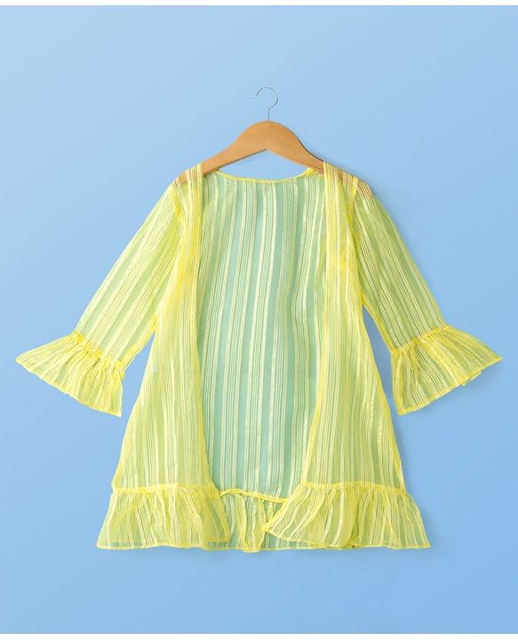 Pine Kids Woven Three Fourth Sleeves Indo Western Set with Jacket Embroidery & Sequin Detailing - Yellow