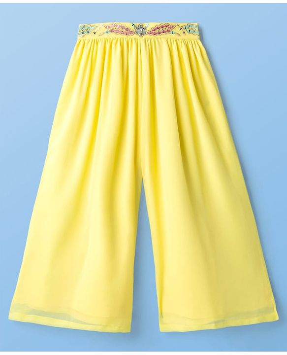 Pine Kids Woven Three Fourth Sleeves Indo Western Set with Jacket Embroidery & Sequin Detailing - Yellow