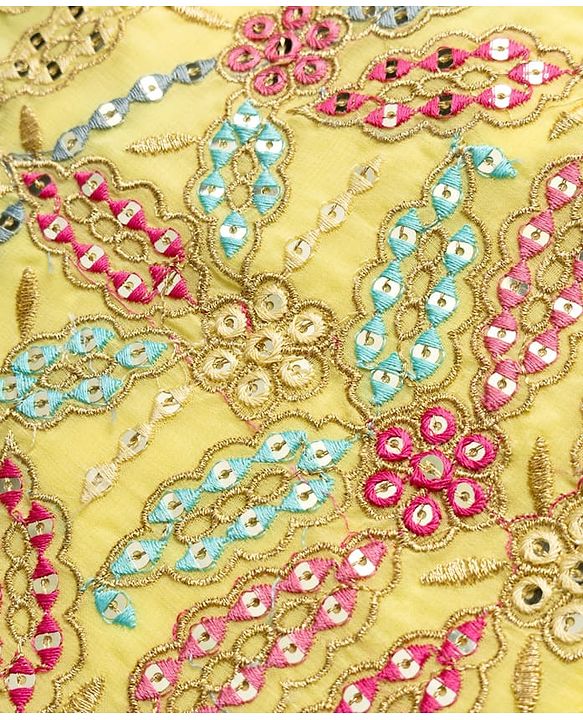 Pine Kids Woven Three Fourth Sleeves Indo Western Set with Jacket Embroidery & Sequin Detailing - Yellow