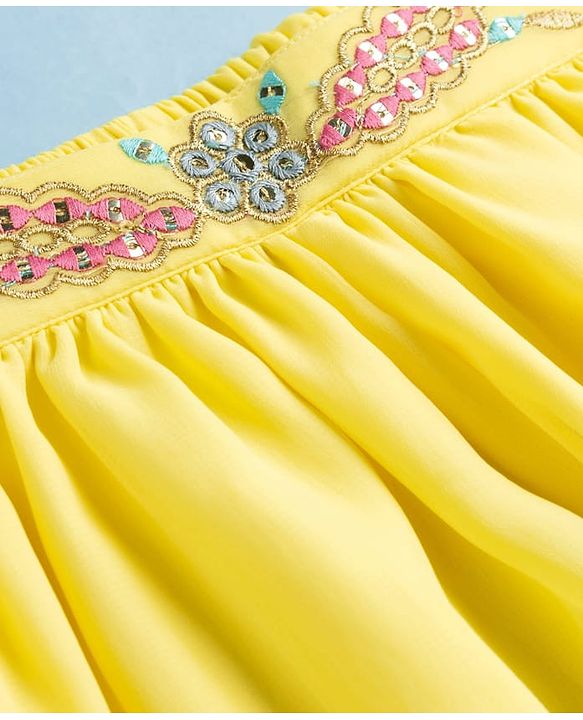 Pine Kids Woven Three Fourth Sleeves Indo Western Set with Jacket Embroidery & Sequin Detailing - Yellow