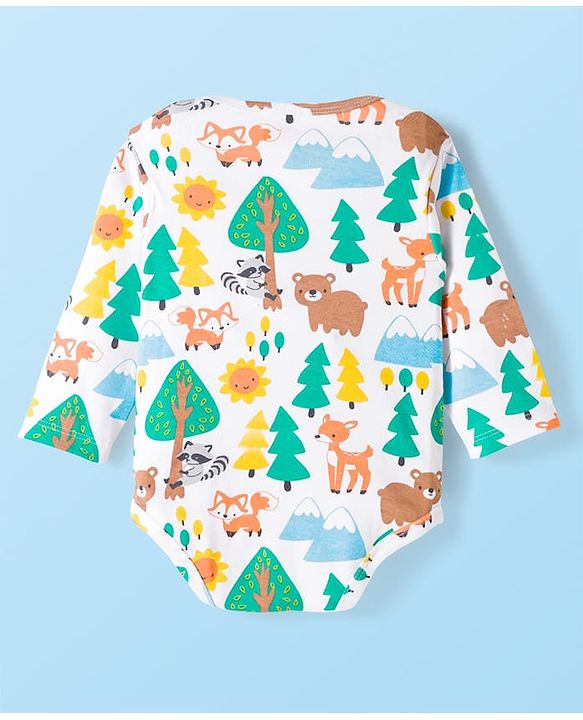 Babyhug 100% Cotton Knit Full Sleeves Onesie with Animal Print - White