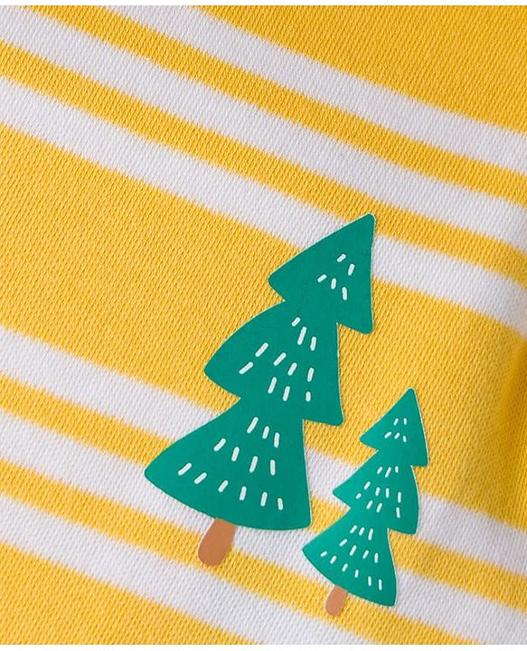 Babyhug 100% Cotton Interlock Knit Full Sleeves Onesie with Stripes & Tree Print - Yellow