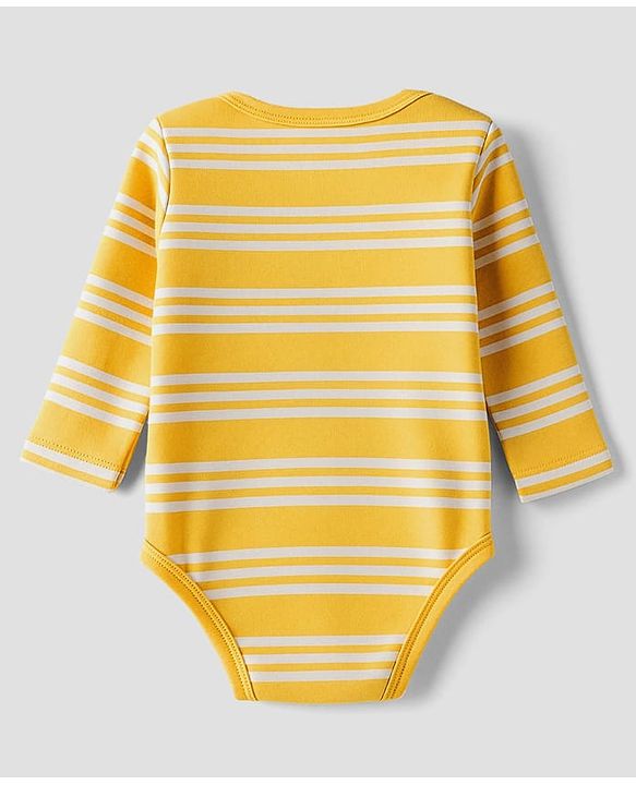 Babyhug 100% Cotton Interlock Knit Full Sleeves Onesie with Stripes & Tree Print - Yellow
