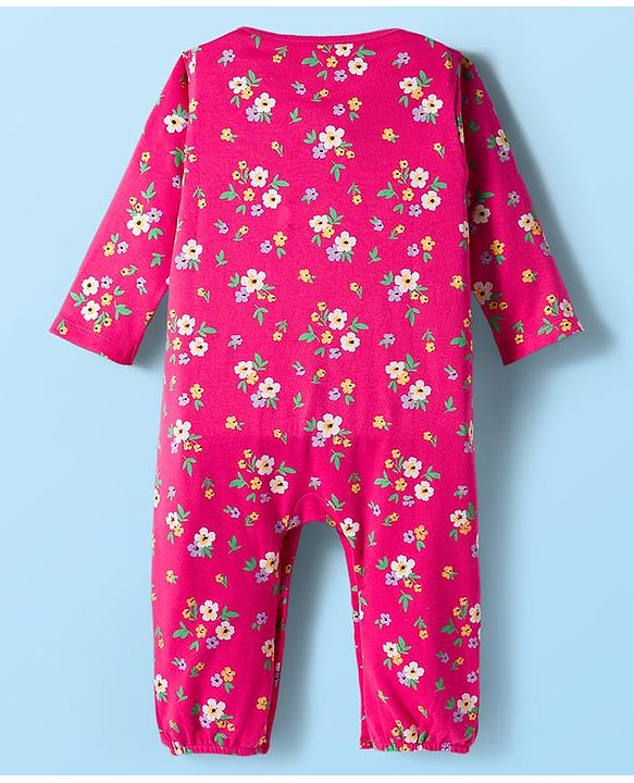 Babyhug 100% Cotton Interlock Knit Full Sleeves Front Open Romper Pack of 2 - Dark Pink & White