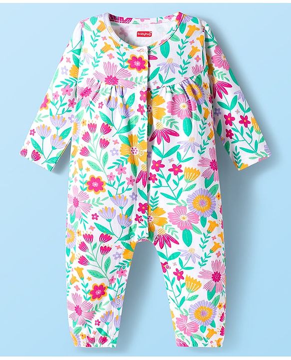 Babyhug 100% Cotton Interlock Knit Full Sleeves Front Open Romper Pack of 2 - Dark Pink & White