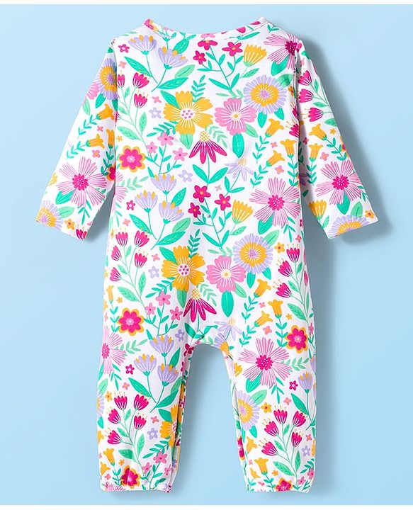 Babyhug 100% Cotton Interlock Knit Full Sleeves Front Open Romper Pack of 2 - Dark Pink & White