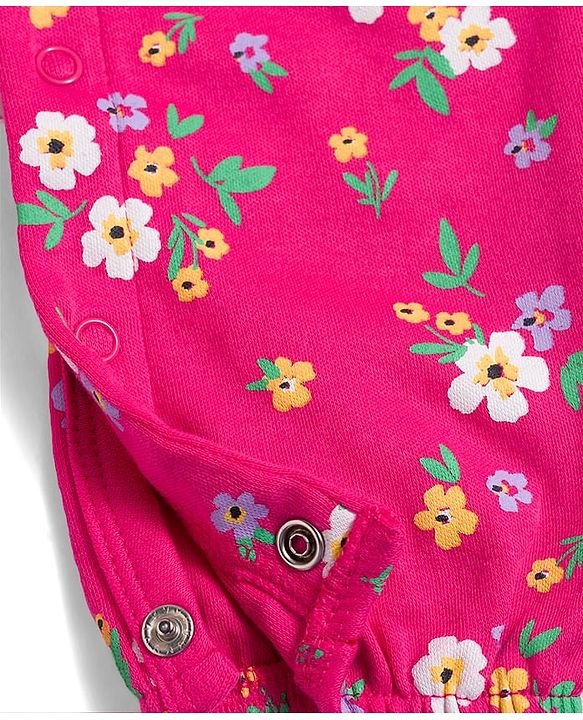 Babyhug 100% Cotton Interlock Knit Full Sleeves Front Open Romper Pack of 2 - Dark Pink & White