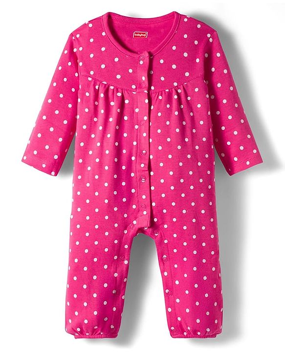 Babyhug 100% Cotton Knit Full Sleeves Floral & Polka Dot Printed Rompers Pack of 2 - Navy Blue & Pink