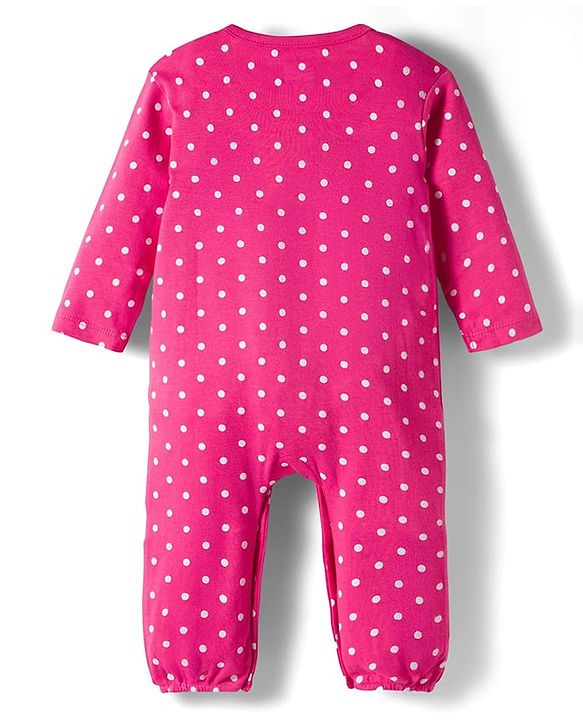 Babyhug 100% Cotton Knit Full Sleeves Floral & Polka Dot Printed Rompers Pack of 2 - Navy Blue & Pink