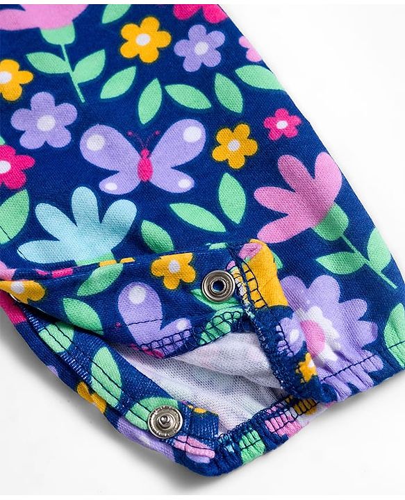 Babyhug 100% Cotton Knit Full Sleeves Floral & Polka Dot Printed Rompers Pack of 2 - Navy Blue & Pink