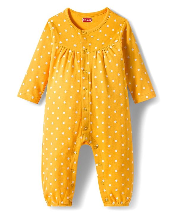 Babyhug 100% Cotton Interlock Knit Full Sleeves Rompers with Polka Dot & Floral Print Pack of 2 - Red & Yellow