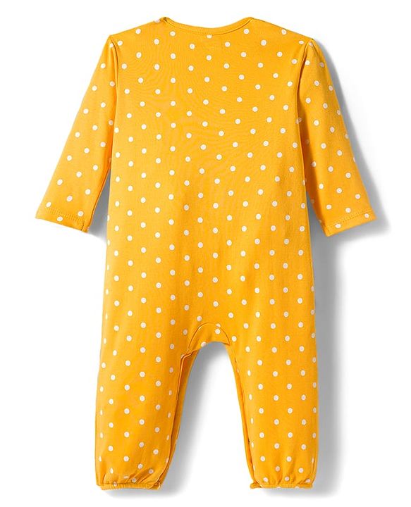 Babyhug 100% Cotton Interlock Knit Full Sleeves Rompers with Polka Dot & Floral Print Pack of 2 - Red & Yellow