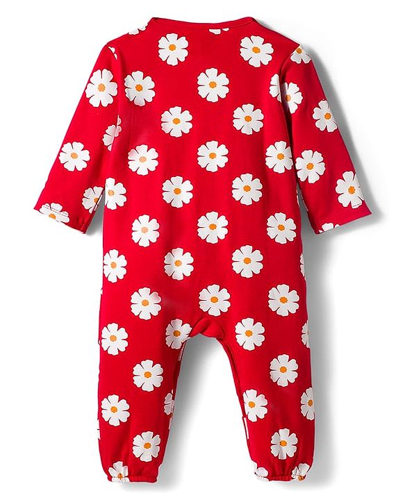 Babyhug 100% Cotton Interlock Knit Full Sleeves Rompers with Polka Dot & Floral Print Pack of 2 - Red & Yellow
