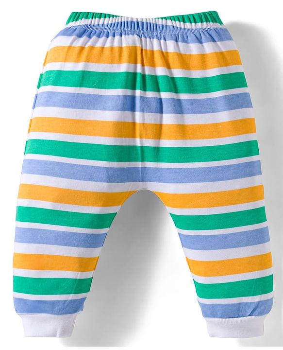 Babyhug 100% Cotton Interlock Knit Full Sleeves Onesie with Legging & Cap Mittens Booties Set with Stripes & Polar Bear Print - Light Green