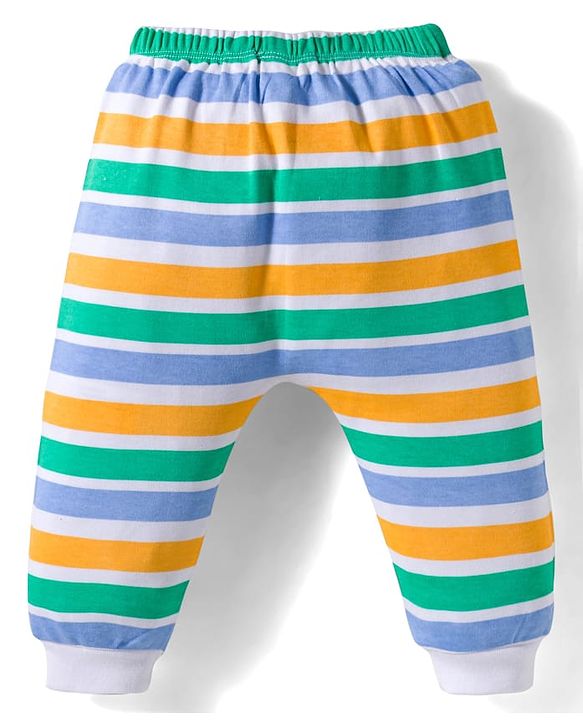 Babyhug 100% Cotton Interlock Knit Full Sleeves Onesie with Legging & Cap Mittens Booties Set with Stripes & Polar Bear Print - Light Green