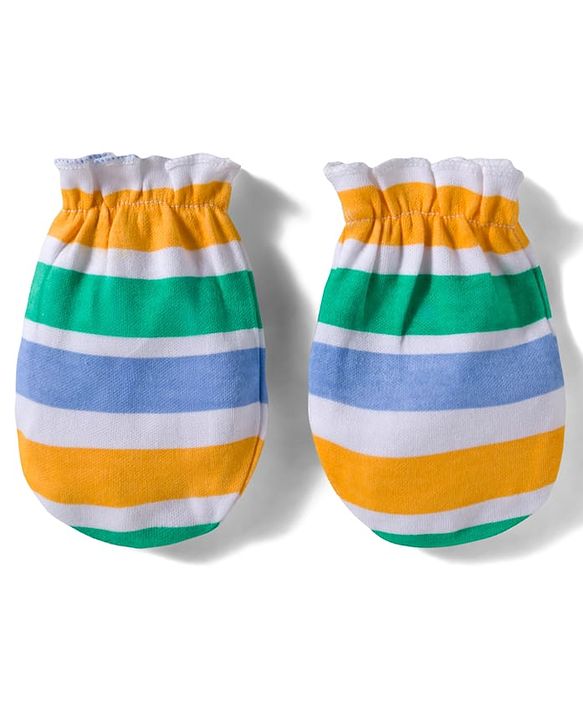 Babyhug 100% Cotton Interlock Knit Full Sleeves Onesie with Legging & Cap Mittens Booties Set with Stripes & Polar Bear Print - Light Green