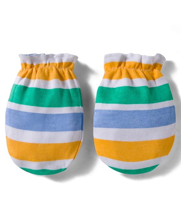 Babyhug 100% Cotton Interlock Knit Full Sleeves Onesie with Legging & Cap Mittens Booties Set with Stripes & Polar Bear Print - Light Green