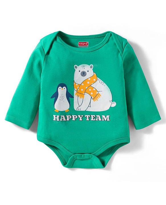 Babyhug 100% Cotton Interlock Knit Full Sleeves Onesie with Legging & Cap Mittens Booties Set with Stripes & Polar Bear Print - Light Green
