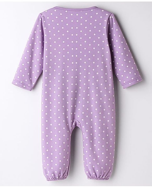 Babyhug 100% Cotton Interlock Knit Full Sleeves Front Open Romper with Hairband & Polka Dot & Floral Patch - Purple