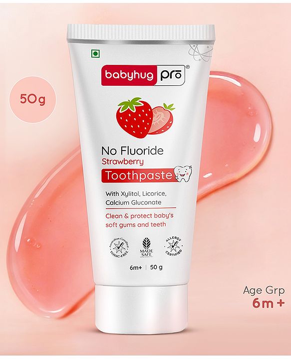 Babyhug Pro Strawberry Fluoride-Free Toothpaste with 100% Natural Ingredients, Xylitol & Calcium   50 g
