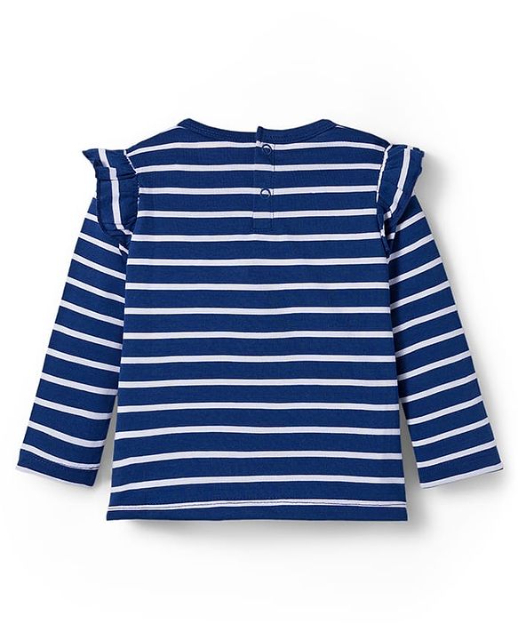 Babyhug Knit Full Sleeves Striped T-Shirt with Heart Glitter Print - Navy Blue