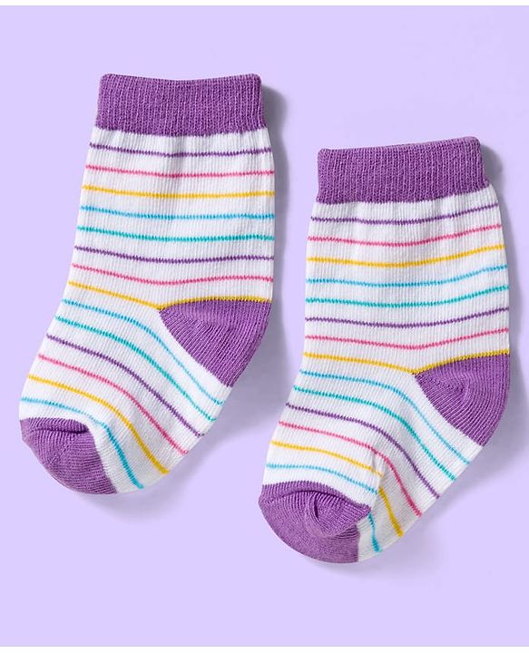 Cute Walk by Babyhug Ankle Length Antibacterial Socks With Stripes Pack Of 3 - Light Blue & White