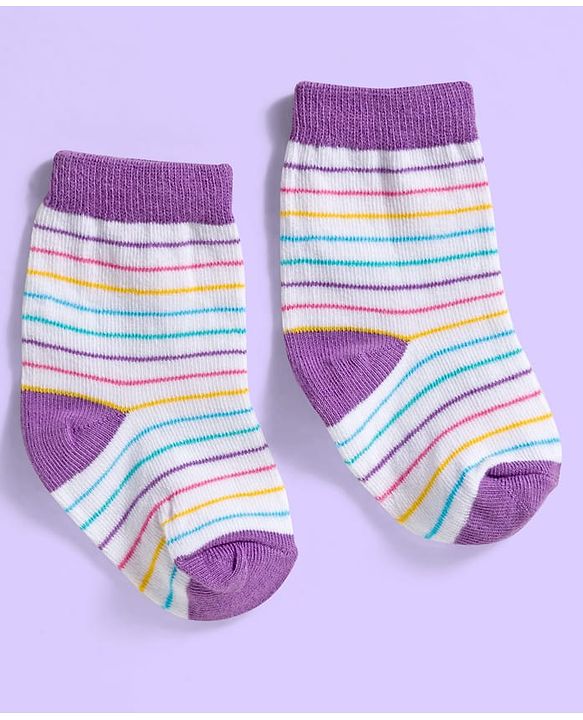 Cute Walk by Babyhug Ankle Length Antibacterial Socks With Stripes Pack Of 3 - Light Blue & White