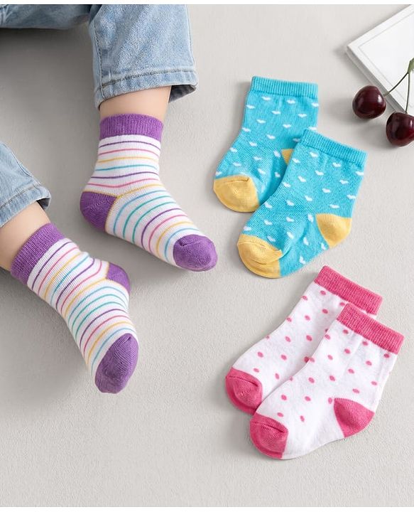 Cute Walk by Babyhug Ankle Length Antibacterial Socks With Stripes Pack Of 3 - Light Blue & White