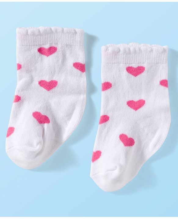 Cute Walk by Babyhug Ankle Length Antibacterial Socks With Stripes & Heart Design Pack Of 3 - Pink & White