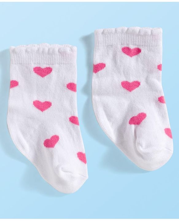 Cute Walk by Babyhug Ankle Length Antibacterial Socks With Stripes & Heart Design Pack Of 3 - Pink & White