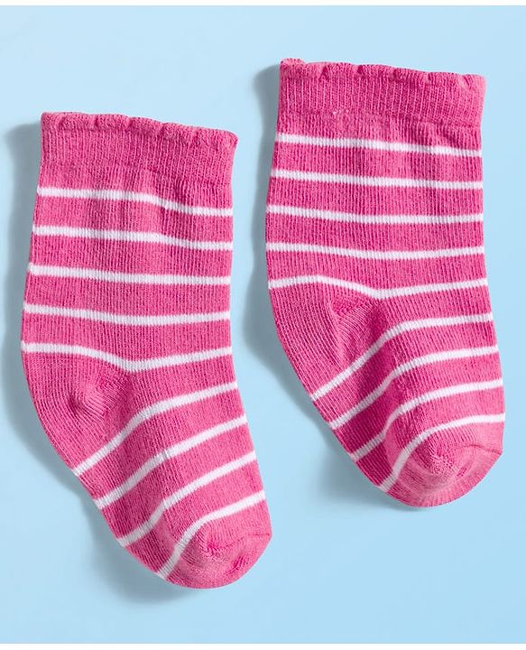 Cute Walk by Babyhug Ankle Length Antibacterial Socks With Stripes & Heart Design Pack Of 3 - Pink & White