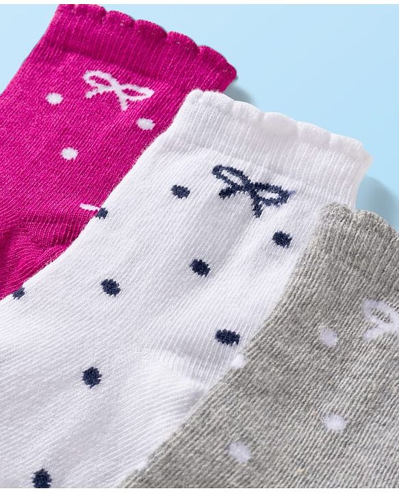 Cute Walk by Babyhug Ankle Length Antibacterial Socks With Stripes Pack Of 3 - Dark Pink & White