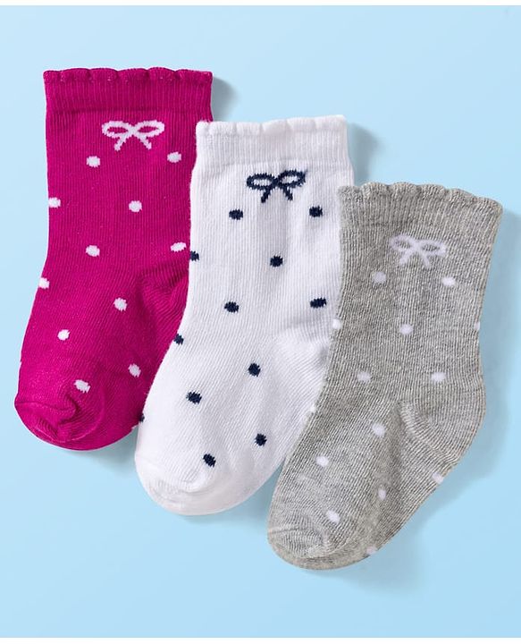 Cute Walk by Babyhug Ankle Length Antibacterial Socks With Stripes Pack Of 3 - Dark Pink & White