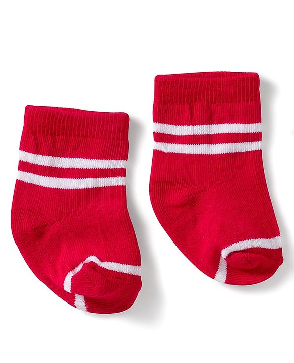 Cute Walk by Babyhug Knit Ankle Length Anti Bacterial Socks with Stripes Design Pack of 3 - Red White & Blue