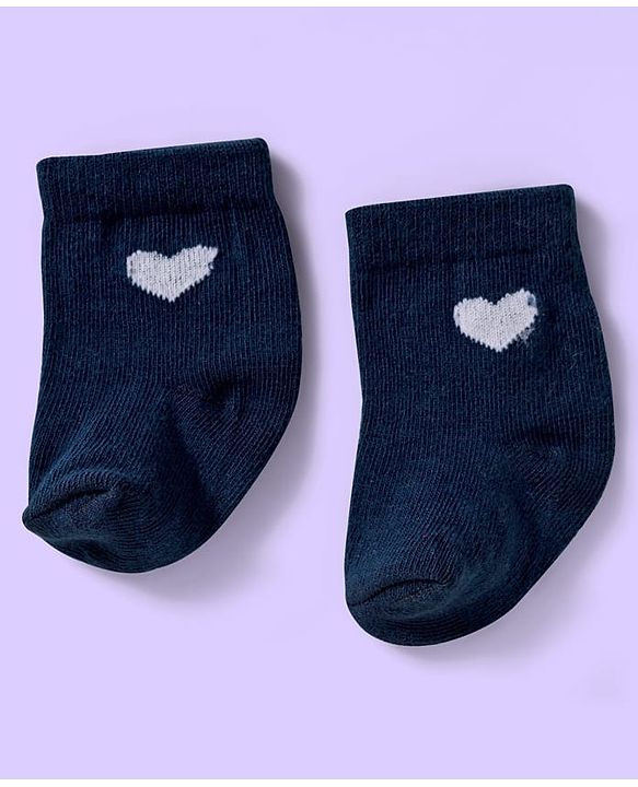 Cute Walk by Babyhug Knit Ankle Length Anti Bacterial Socks with Heart Design Pack of 3 - Red White & Navy Blue