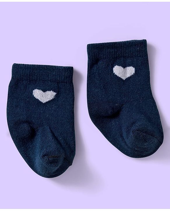 Cute Walk by Babyhug Knit Ankle Length Anti Bacterial Socks with Heart Design Pack of 3 - Red White & Navy Blue