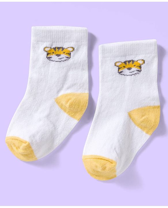 Cute Walk by Babyhug Ankle Length Antibacterial Socks With Stripes & Cat Print Pack Of 3 - Light Blue & White