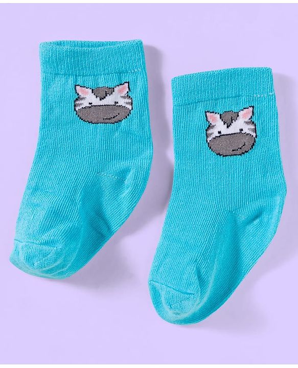 Cute Walk by Babyhug Ankle Length Antibacterial Socks With Stripes & Cat Print Pack Of 3 - Light Blue & White