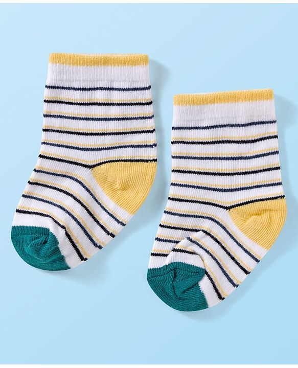 Cute Walk by Babyhug Ankle Length Antibacterial Socks With Stripes Pack Of 3 - Navy Blue & White