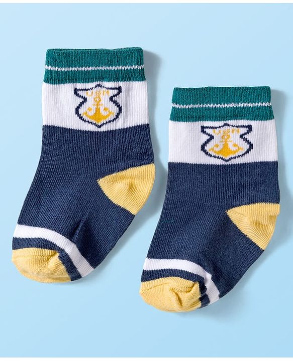 Cute Walk by Babyhug Ankle Length Antibacterial Socks With Stripes Pack Of 3 - Navy Blue & White