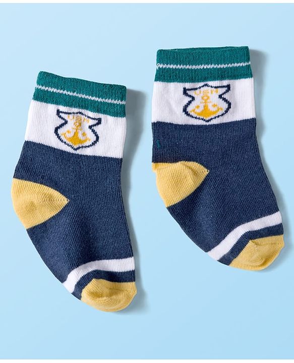 Cute Walk by Babyhug Ankle Length Antibacterial Socks With Stripes Pack Of 3 - Navy Blue & White