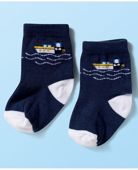 Cute Walk by Babyhug Ankle Length Antibacterial Socks With Stripes Pack Of 3 - Navy Blue & White