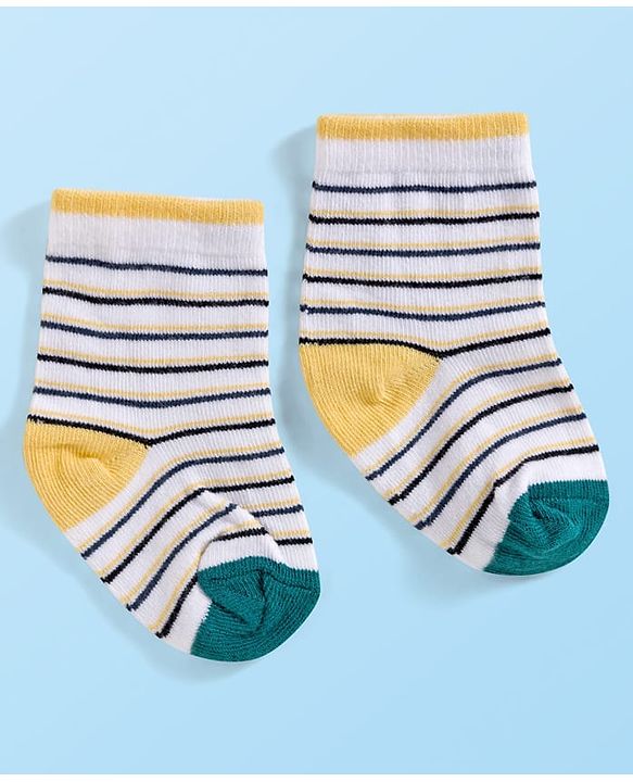 Cute Walk by Babyhug Ankle Length Antibacterial Socks With Stripes Pack Of 3 - Navy Blue & White